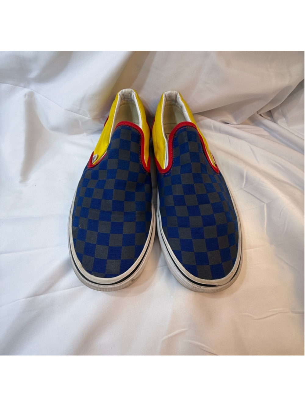 Vans Classic Slip-On Checkerboard Colorblock Blue Yellow Red Sneakers Men’s 9 Wo - Picture 4 of 9